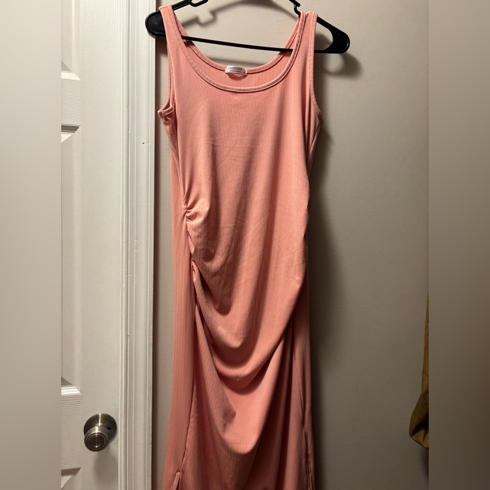 Pink maternity midi dress